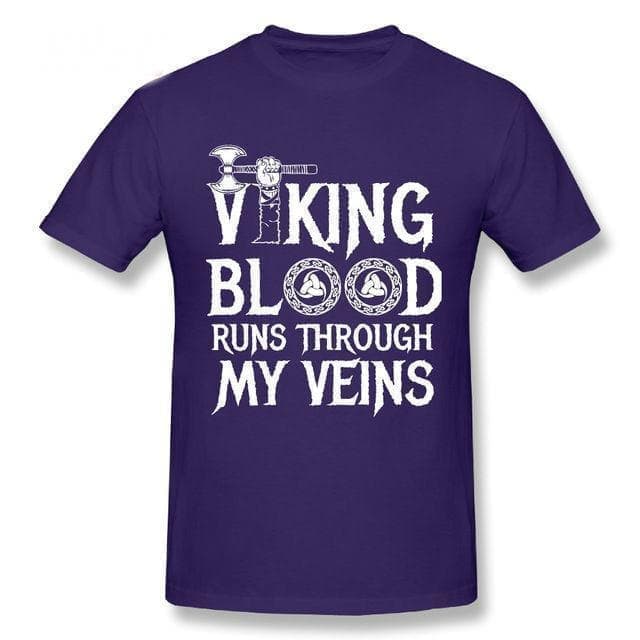 Shirts & Tops Purple / S Vikings Blood Runs in My Veins T-Shirt Ancient Treasures Ancientreasures Viking Odin Thor Mjolnir Celtic Ancient Egypt Norse Norse Mythology