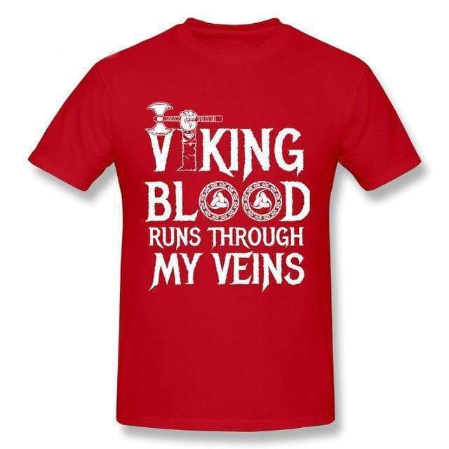 Shirts & Tops Red / S Vikings Blood Runs in My Veins T-Shirt Ancient Treasures Ancientreasures Viking Odin Thor Mjolnir Celtic Ancient Egypt Norse Norse Mythology