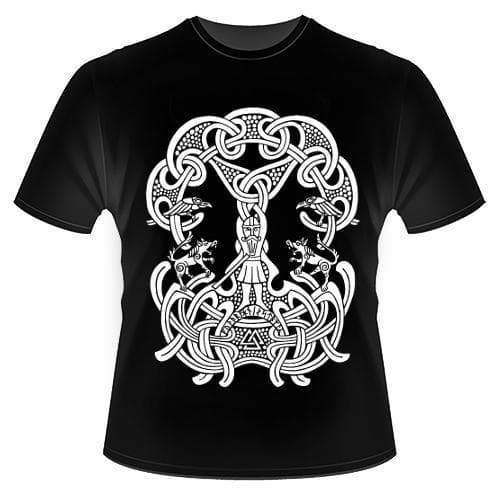 Vikings Odin and the Yggdrasil Runes Men's T-shirt Screen Printed in Scotland