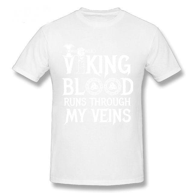 Shirts & Tops White / S Vikings Blood Runs in My Veins T-Shirt Ancient Treasures Ancientreasures Viking Odin Thor Mjolnir Celtic Ancient Egypt Norse Norse Mythology