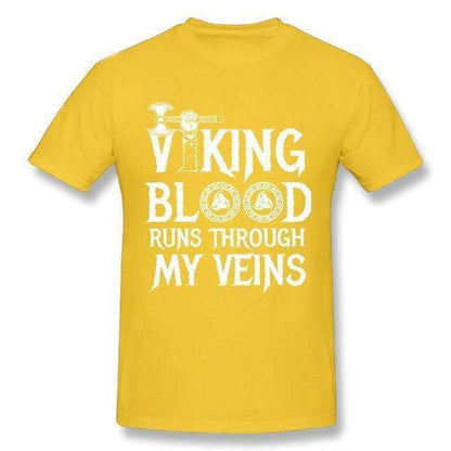 Shirts & Tops Yellow / S Vikings Blood Runs in My Veins T-Shirt Ancient Treasures Ancientreasures Viking Odin Thor Mjolnir Celtic Ancient Egypt Norse Norse Mythology