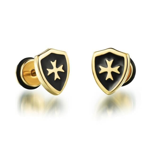 Stud Earrings Gold Shield Cross Men's Earrings Gold Silver Color Knight Templar Stud Earring Men Hip Hop Punk Stainless Steel Jewelry|Stud Earrings| Ancient Treasures Ancientreasures Viking Odin Thor Mjolnir Celtic Ancient Egypt Norse Norse Mythology