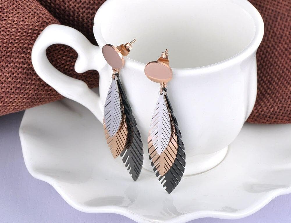 Stud Earrings Lokaer Elegant Stainless Steel Black/Rose Gold Leaves Stud Earrings Bohemia Style Creative Jewelry For Women Kolczyki E19100|Stud Earrings| Ancient Treasures Ancientreasures Viking Odin Thor Mjolnir Celtic Ancient Egypt Norse Norse Mythology