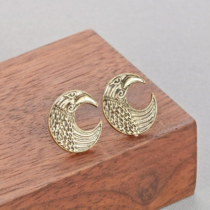 Stud Earrings QIMING Crescent Moon Gold Earring Raven Pagan Slavic Pendant Amulet Classic Design Female Women Jewelry Retro Earrings Gift|Stud Earrings| Ancient Treasures Ancientreasures Viking Odin Thor Mjolnir Celtic Ancient Egypt Norse Norse Mythology