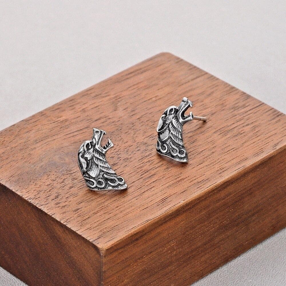 Stud Earrings QIMING Punk Animal Earrings Dog Wolf Slavic Viking Jewelry Black Antique fashion Trendy Gothic Stud Earrings Women Men Gift|Stud Earrings| Ancient Treasures Ancientreasures Viking Odin Thor Mjolnir Celtic Ancient Egypt Norse Norse Mythology