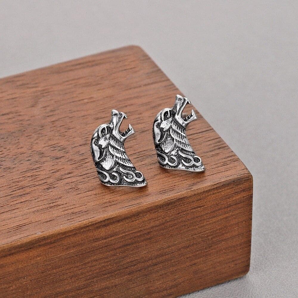 Stud Earrings QIMING Punk Animal Earrings Dog Wolf Slavic Viking Jewelry Black Antique fashion Trendy Gothic Stud Earrings Women Men Gift|Stud Earrings| Ancient Treasures Ancientreasures Viking Odin Thor Mjolnir Celtic Ancient Egypt Norse Norse Mythology