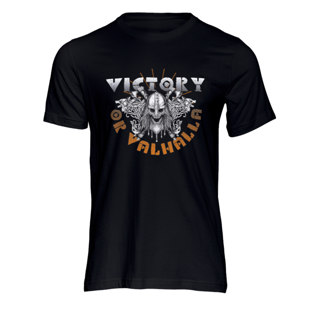 T-Shirts Black / S Victory or Valhalla T-Shirt Ancient Treasures Ancientreasures Viking Odin Thor Mjolnir Celtic Ancient Egypt Norse Norse Mythology