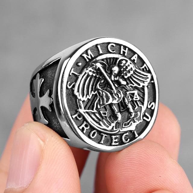 Templar 7 / R062A-Silver Archangel Michael Protection Stainless Steel Ring