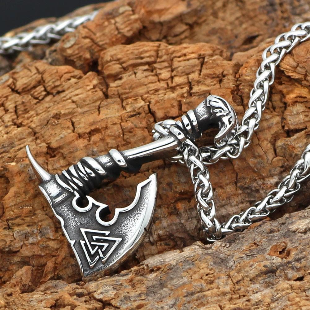 Viking Default Title Stainless Steel Viking Axe Necklace with Valknut Symbol