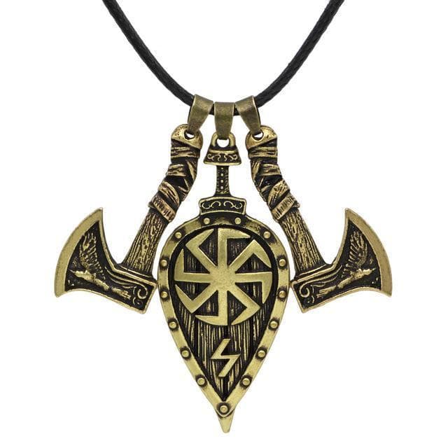 Viking Gold Plating Axes and Shield Viking Necklace Ancient Treasures Ancientreasures Viking Odin Thor Mjolnir Celtic Ancient Egypt Norse Norse Mythology