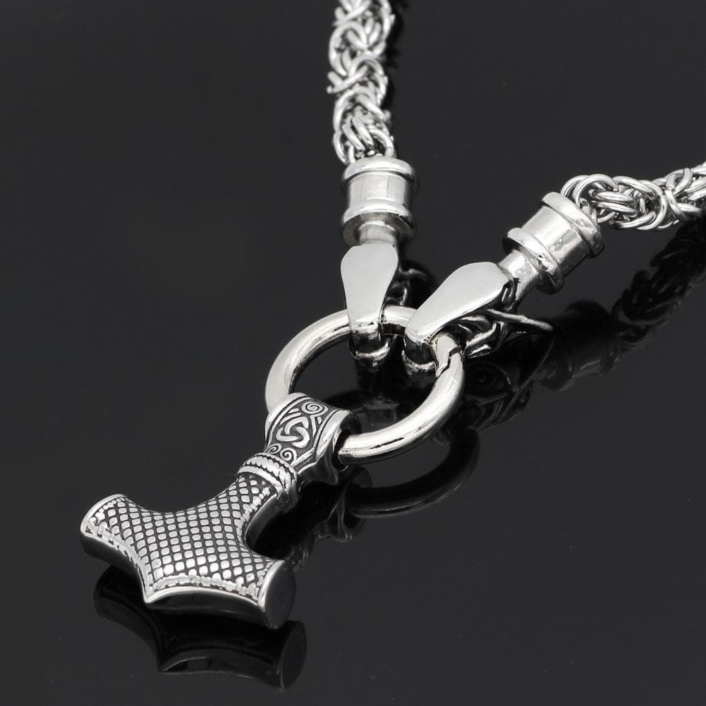 Viking HANDMADE Stainless Steel Chain Geri and Freki Mjolnir Necklace Ancient Treasures Ancientreasures Viking Odin Thor Mjolnir Celtic Ancient Egypt Norse Norse Mythology