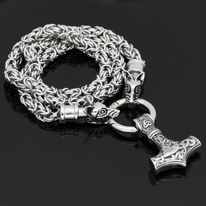 Viking HANDMADE Stainless Steel Chain Geri and Freki Mjolnir Necklace Ancient Treasures Ancientreasures Viking Odin Thor Mjolnir Celtic Ancient Egypt Norse Norse Mythology