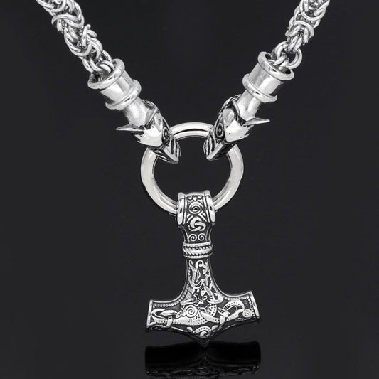 Viking HANDMADE Stainless Steel Chain With Geri and Freki Mjolnir Pendant Ancient Treasures Ancientreasures Viking Odin Thor Mjolnir Celtic Ancient Egypt Norse Norse Mythology