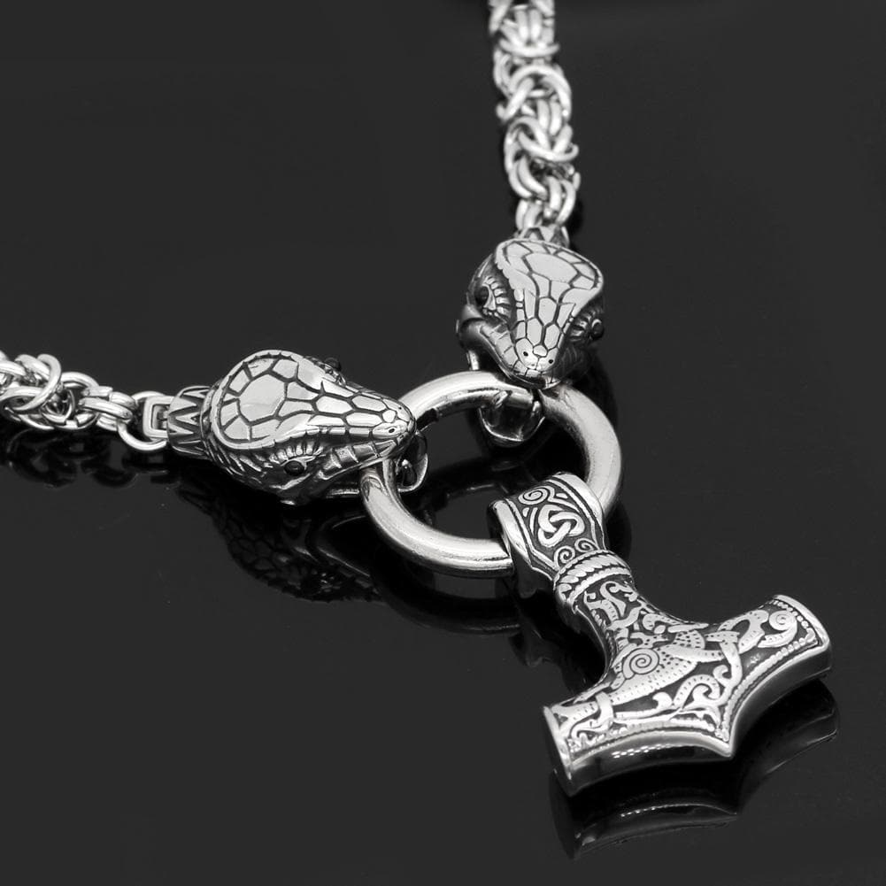 Viking HANDMADE Stainless Steel Jörmungandr Mjolnir Chain Ancient Treasures Ancientreasures Viking Odin Thor Mjolnir Celtic Ancient Egypt Norse Norse Mythology