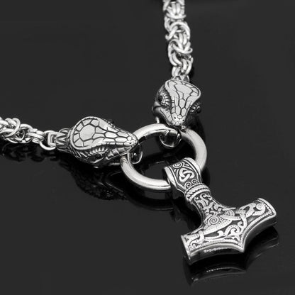 Viking HANDMADE Stainless Steel Jörmungandr Mjolnir Chain Ancient Treasures Ancientreasures Viking Odin Thor Mjolnir Celtic Ancient Egypt Norse Norse Mythology