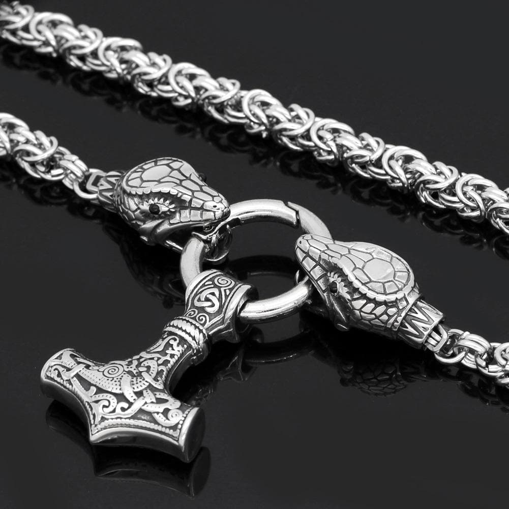 Viking HANDMADE Stainless Steel Jörmungandr Mjolnir Chain Ancient Treasures Ancientreasures Viking Odin Thor Mjolnir Celtic Ancient Egypt Norse Norse Mythology