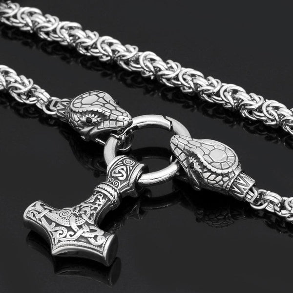 Vikings Jörmungandr Mjolnir Stainless Steel Necklace - Ancient ...