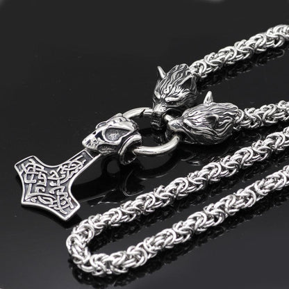 Viking HANDMADE Stainless Steel Wolf Head Necklace Viking Skull Mjolnir Pendant Ancient Treasures Ancientreasures Viking Odin Thor Mjolnir Celtic Ancient Egypt Norse Norse Mythology