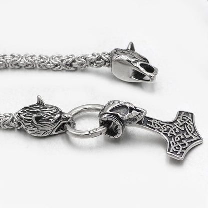 Viking HANDMADE Stainless Steel Wolf Head Necklace Viking Skull Mjolnir Pendant Ancient Treasures Ancientreasures Viking Odin Thor Mjolnir Celtic Ancient Egypt Norse Norse Mythology