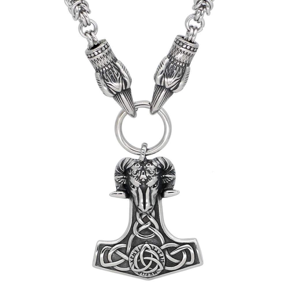 Viking Huginn Munnin Stainless Steel Necklace with Ram Pendant Ancient Treasures Ancientreasures Viking Odin Thor Mjolnir Celtic Ancient Egypt Norse Norse Mythology
