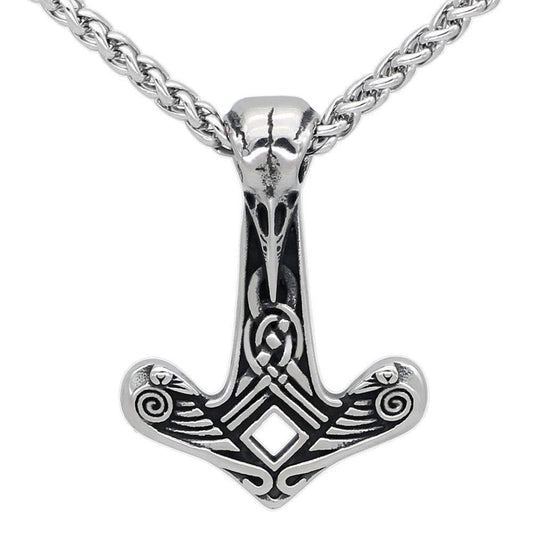 Viking Mjolnir and Raven Skull Stainless Steel Chain Ancient Treasures Ancientreasures Viking Odin Thor Mjolnir Celtic Ancient Egypt Norse Norse Mythology