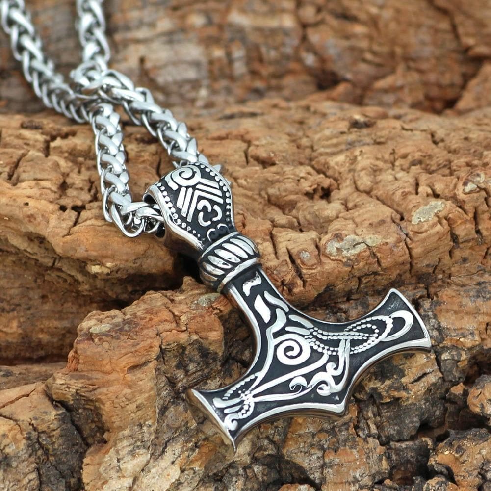 Viking Silver / 60 CM / 23 IN Viking Mjolnir Stainless Steel Necklace