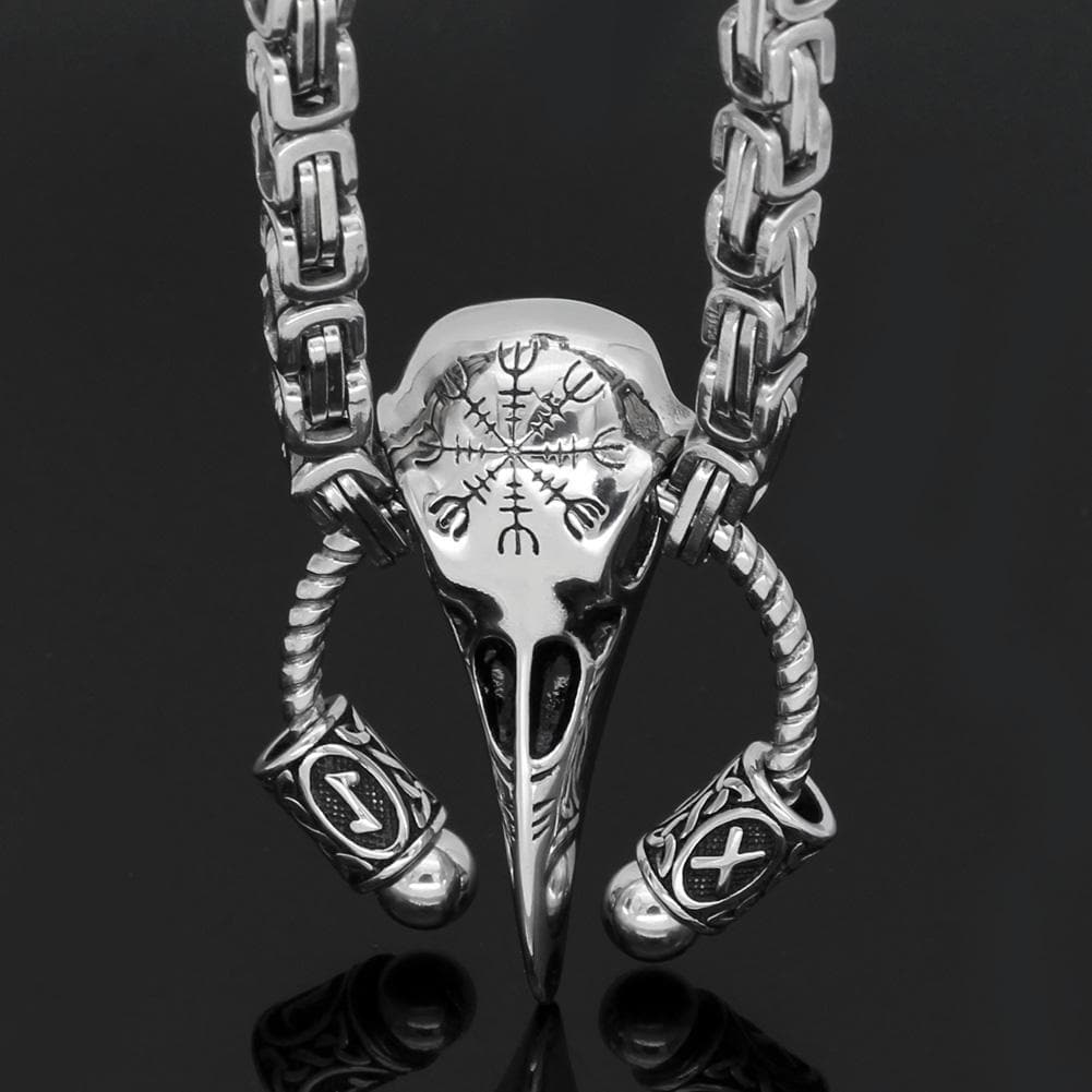 Viking Stainless Steel King Chain With Runic Raven Skull Pendant Ancient Treasures Ancientreasures Viking Odin Thor Mjolnir Celtic Ancient Egypt Norse Norse Mythology