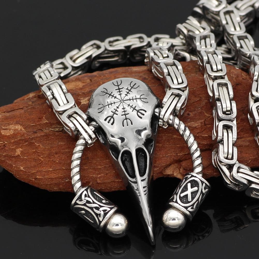 Viking Stainless Steel King Chain With Runic Raven Skull Pendant Ancient Treasures Ancientreasures Viking Odin Thor Mjolnir Celtic Ancient Egypt Norse Norse Mythology