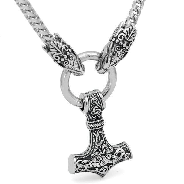 Viking Style 2 Stainless Steel Mjolnir Wolf-Head Chain Ancient Treasures Ancientreasures Viking Odin Thor Mjolnir Celtic Ancient Egypt Norse Norse Mythology