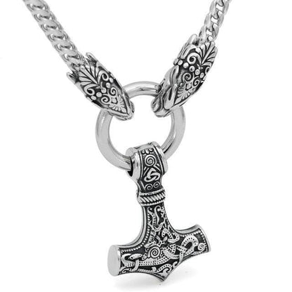 Viking Style 2 Stainless Steel Mjolnir Wolf-Head Chain Ancient Treasures Ancientreasures Viking Odin Thor Mjolnir Celtic Ancient Egypt Norse Norse Mythology