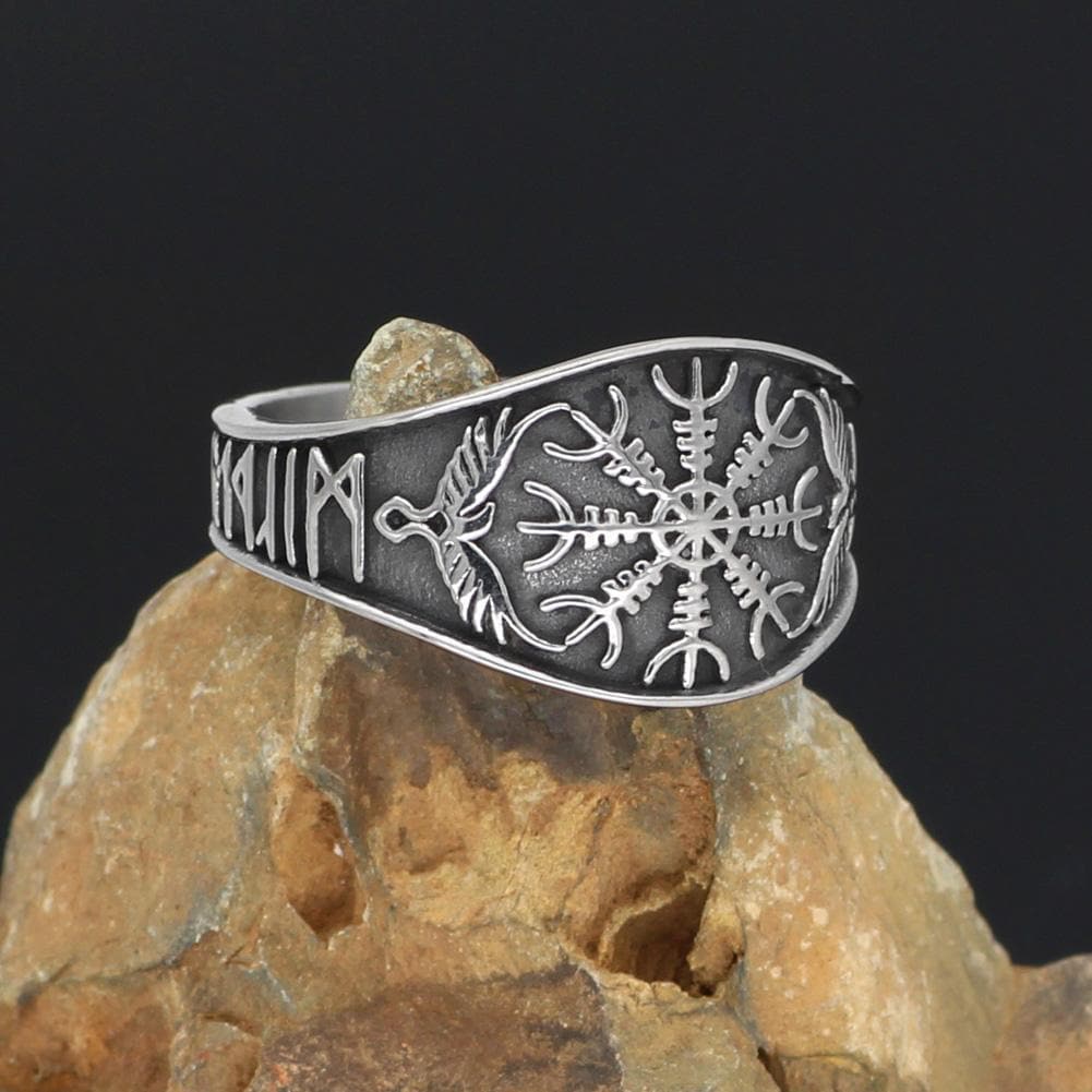 Viking US 9 Stainless Steel Viking Helm of Awe Ring