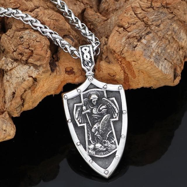 Vikings And Nordic Metal-chain / 60cm Viking St. Michael Arch Angel Cross Shield Necklace