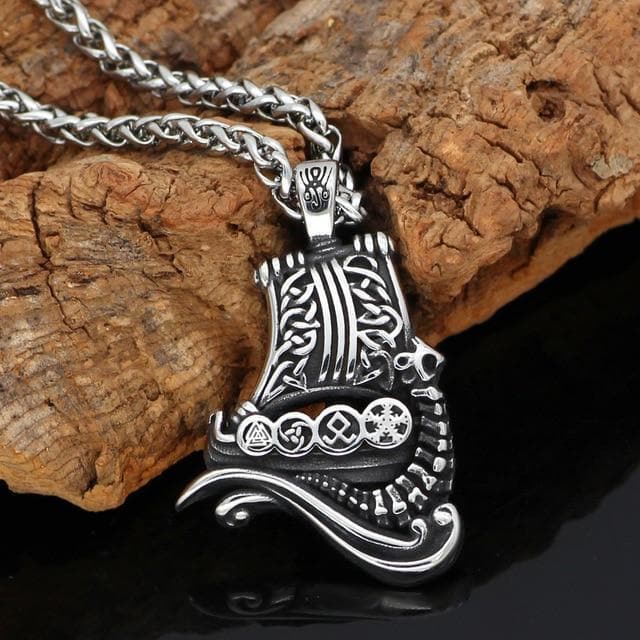 Vikings And Nordic Metal-chain Viking Darkkar Helm Of Awe Ship Necklace