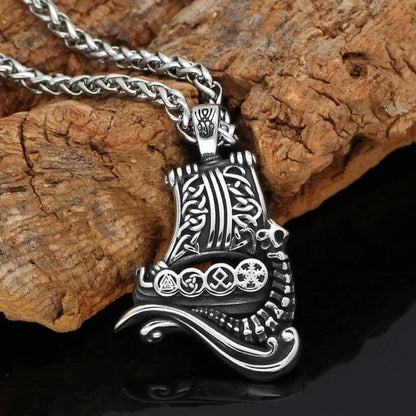 Vikings And Nordic Metal-chain Viking Darkkar Helm Of Awe Ship Necklace