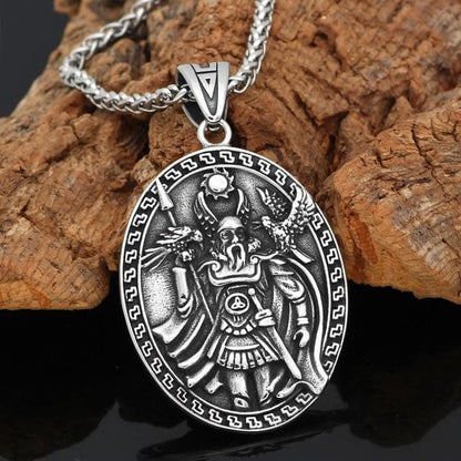 Vikings And Nordic Metal-chain Viking Odin's Face Wolf  Geri & Freki Raven Necklace