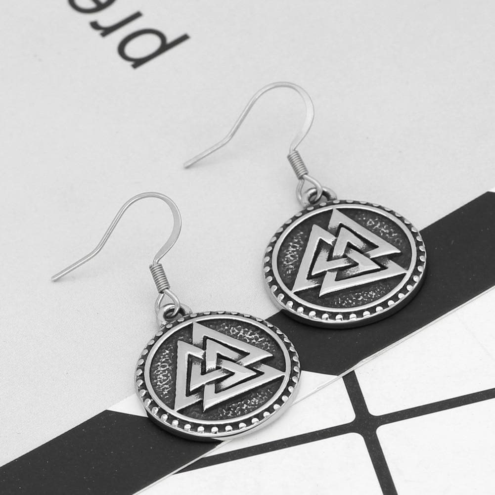 Vikings And Nordic Silver Viking Valknut Earrings