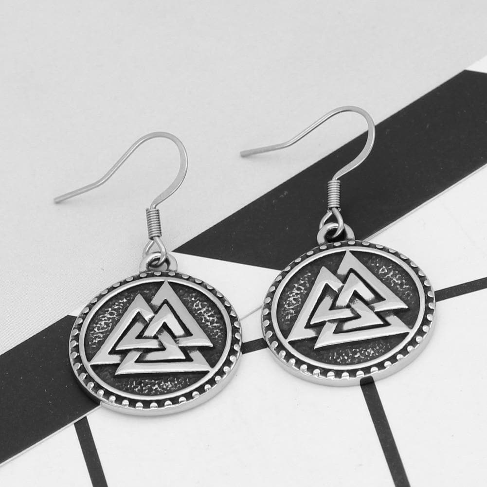 Vikings And Nordic Silver Viking Valknut Earrings