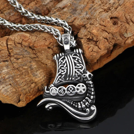 Vikings And Nordic Viking Darkkar Helm Of Awe Ship Necklace