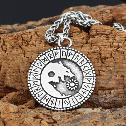 Vikings And Nordic Viking Wolf Geri & Freki Rune Necklace