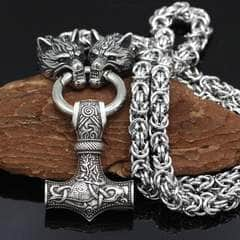 Vikings King Chains Gift Bundle - Silver Plating Ancient Treasures Ancientreasures Viking Odin Thor Mjolnir Celtic Ancient Egypt Norse Norse Mythology