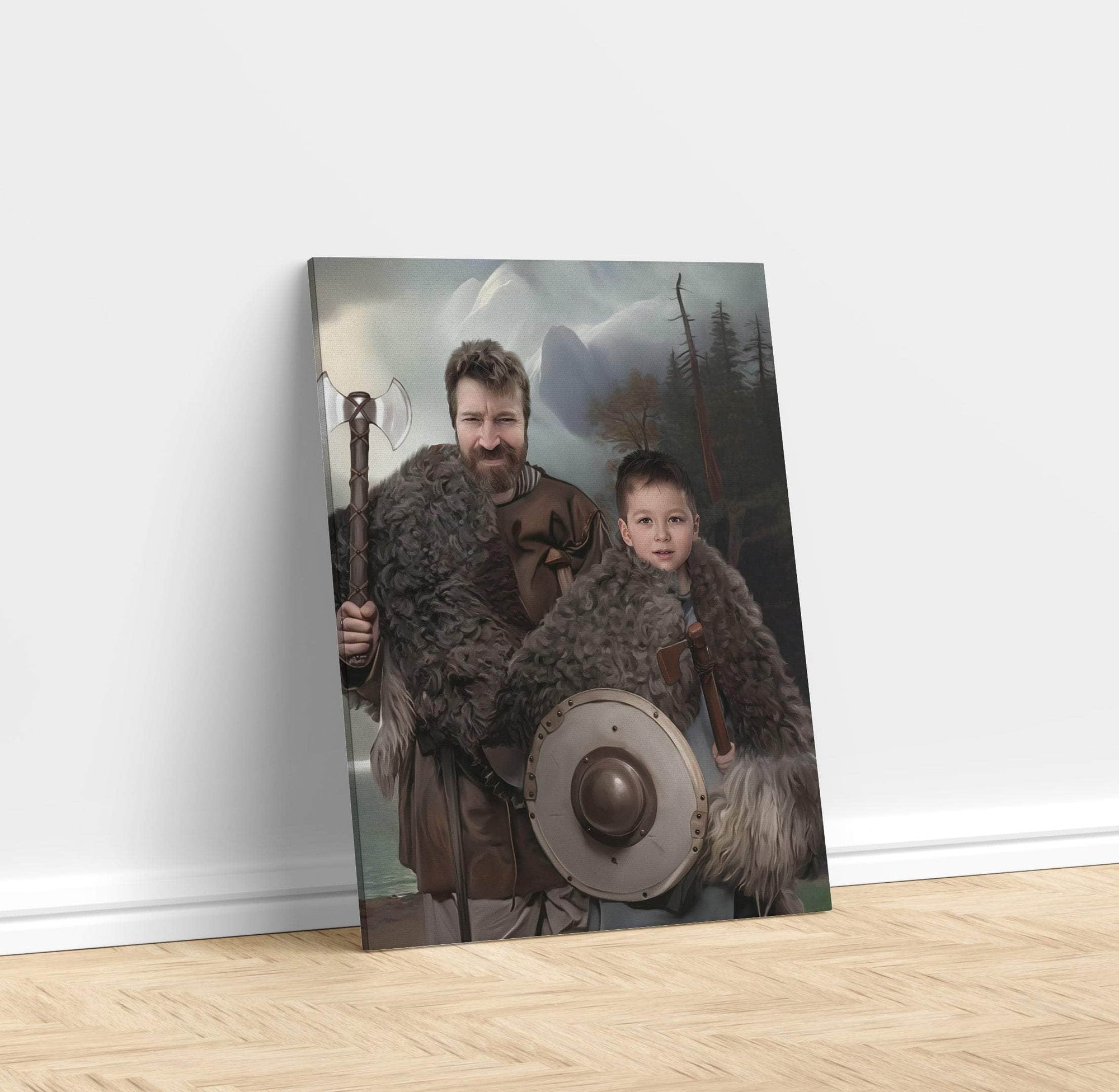Wall Art Father and Son Viking Customizable Portrait Canvas Ancient Treasures Ancientreasures Viking Odin Thor Mjolnir Celtic Ancient Egypt Norse Norse Mythology