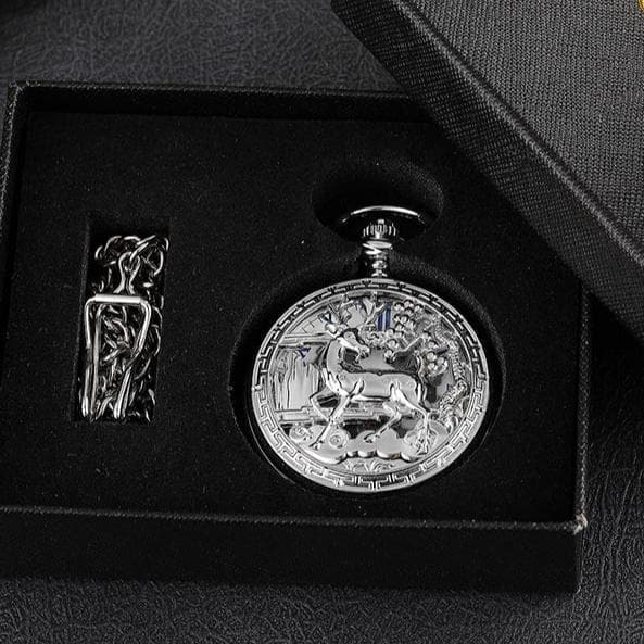 Watches Silver w/ Box Wiccan Golden Hollow Deer Mechanical Pocket Watch Ancient Treasures Ancientreasures Viking Odin Thor Mjolnir Celtic Ancient Egypt Norse Norse Mythology