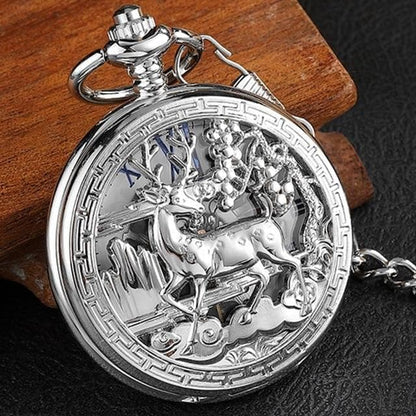 Watches Silver Wiccan Golden Hollow Deer Mechanical Pocket Watch Ancient Treasures Ancientreasures Viking Odin Thor Mjolnir Celtic Ancient Egypt Norse Norse Mythology