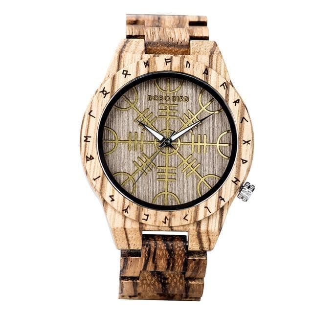 Watches Zebrawood Handmade Viking Aegishjalmur Wooden Watch Ancient Treasures Ancientreasures Viking Odin Thor Mjolnir Celtic Ancient Egypt Norse Norse Mythology