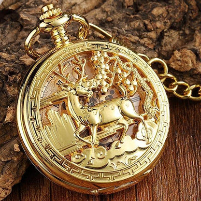 Wiccan Golden Hollow Deer Mechanical Pocket Watch Ancient Treasures Ancientreasures Viking Odin Thor Mjolnir Celtic Ancient Egypt Norse Norse Mythology